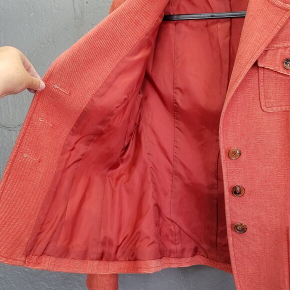 Akris Blazer Jacket Womens 8 Button Up Corduroy Crop Orange Coral Collared Camel - Picture 8 of 16